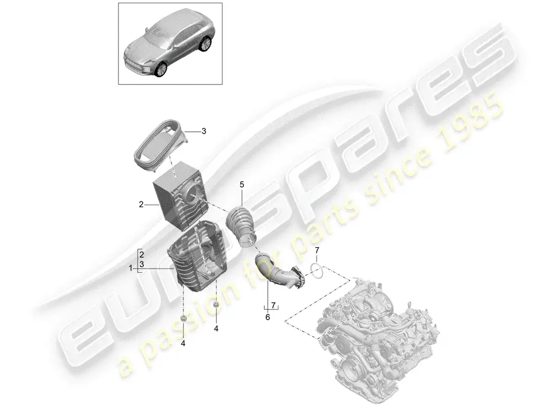 porsche 2020 (macan) air filter element air filter housing parts diagram