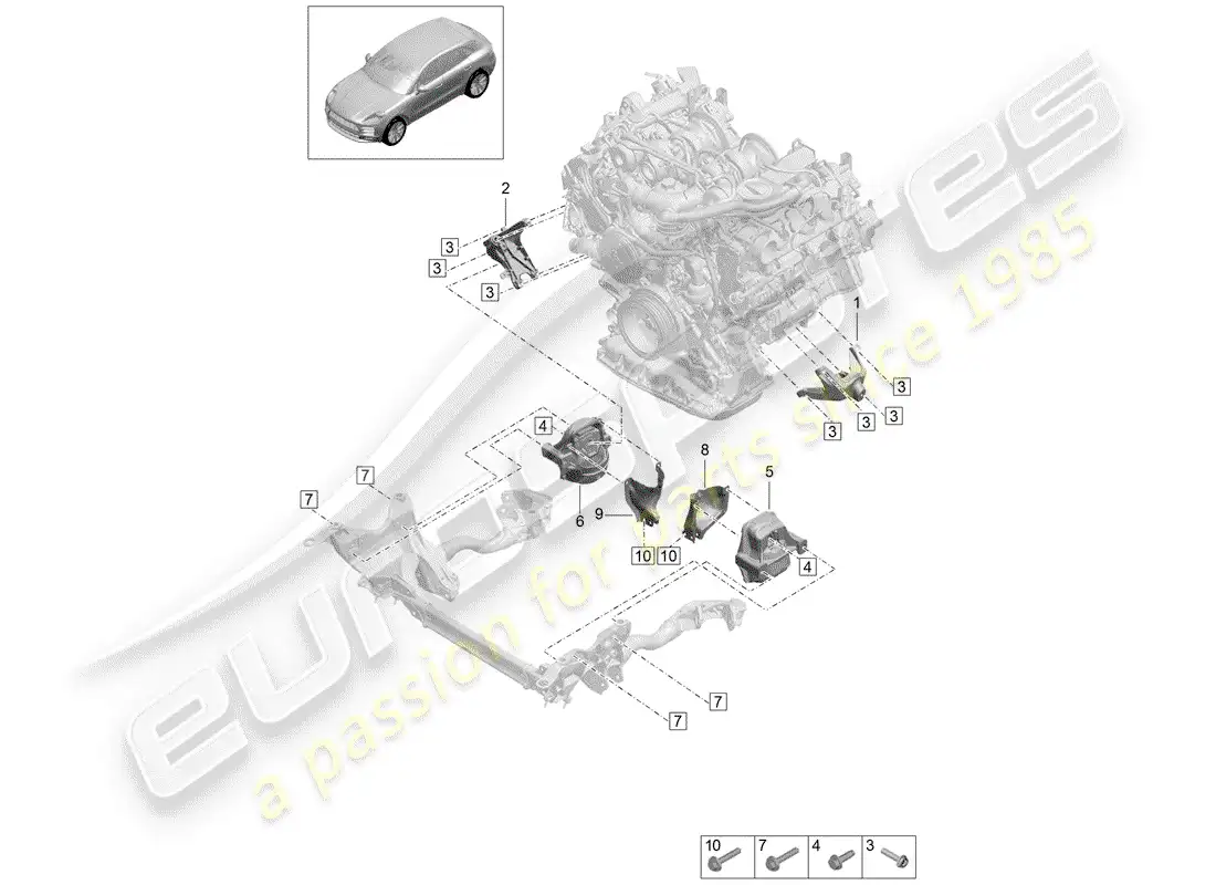 porsche 2020 (macan) engine lifting tackle console for engine mounting engine mounting parts diagram