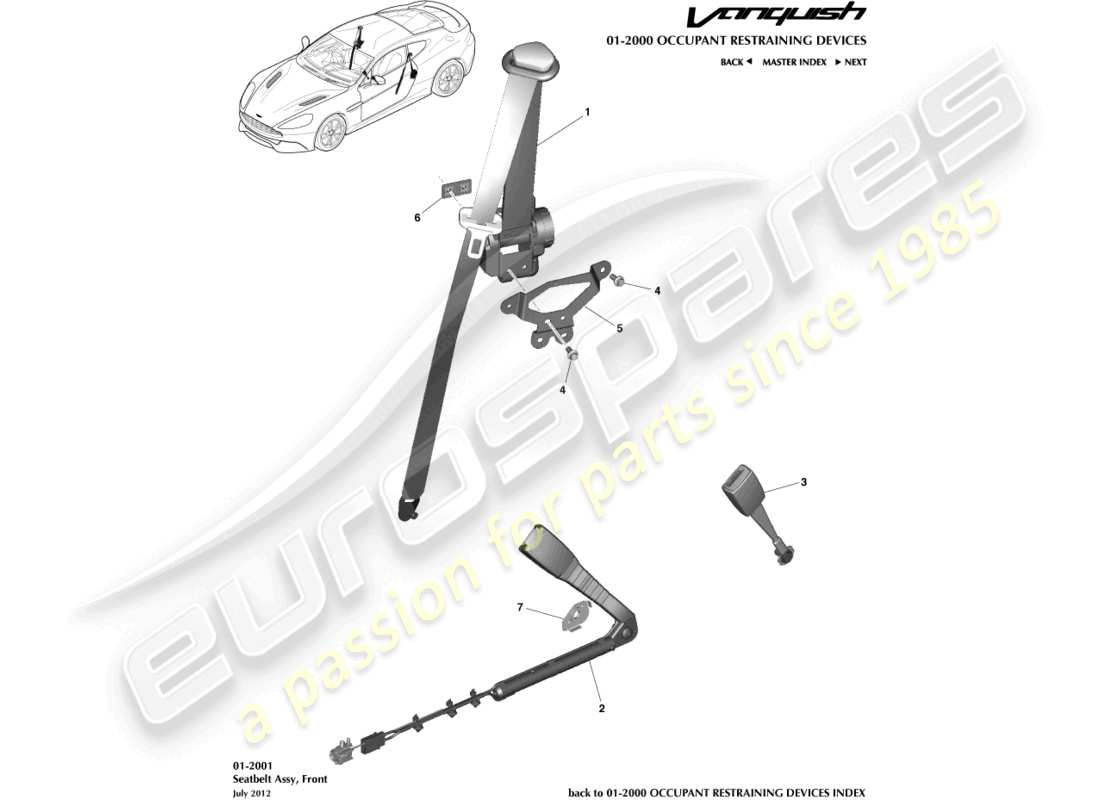 aston martin vanquish (2015) front seat belts part diagram