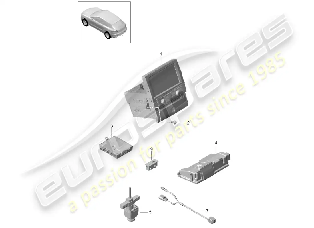 porsche 2014 (macan) control panel navigation system radio unit receiver unit for tv reception microphone camera d >>- mj 2016 parts diagram