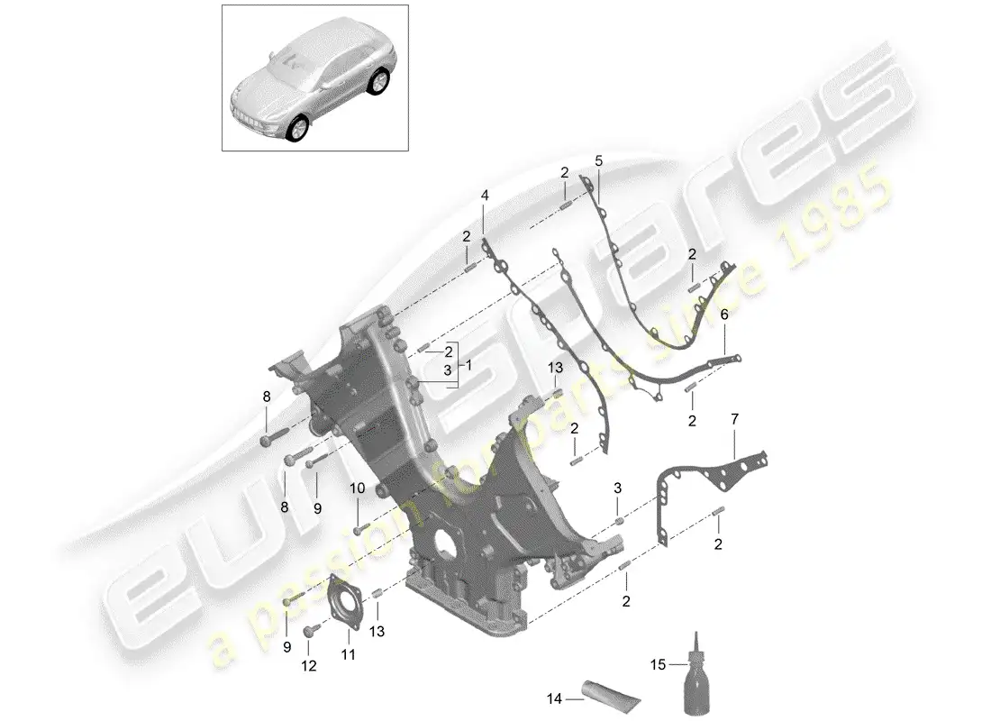 porsche 2014 (macan) cover for timing case sealing flange parts diagram