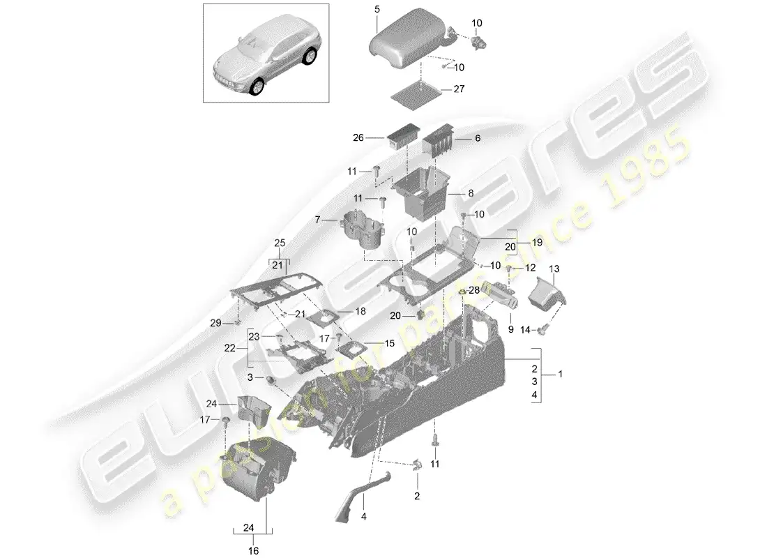 porsche 2014 (macan) centre console parts diagram