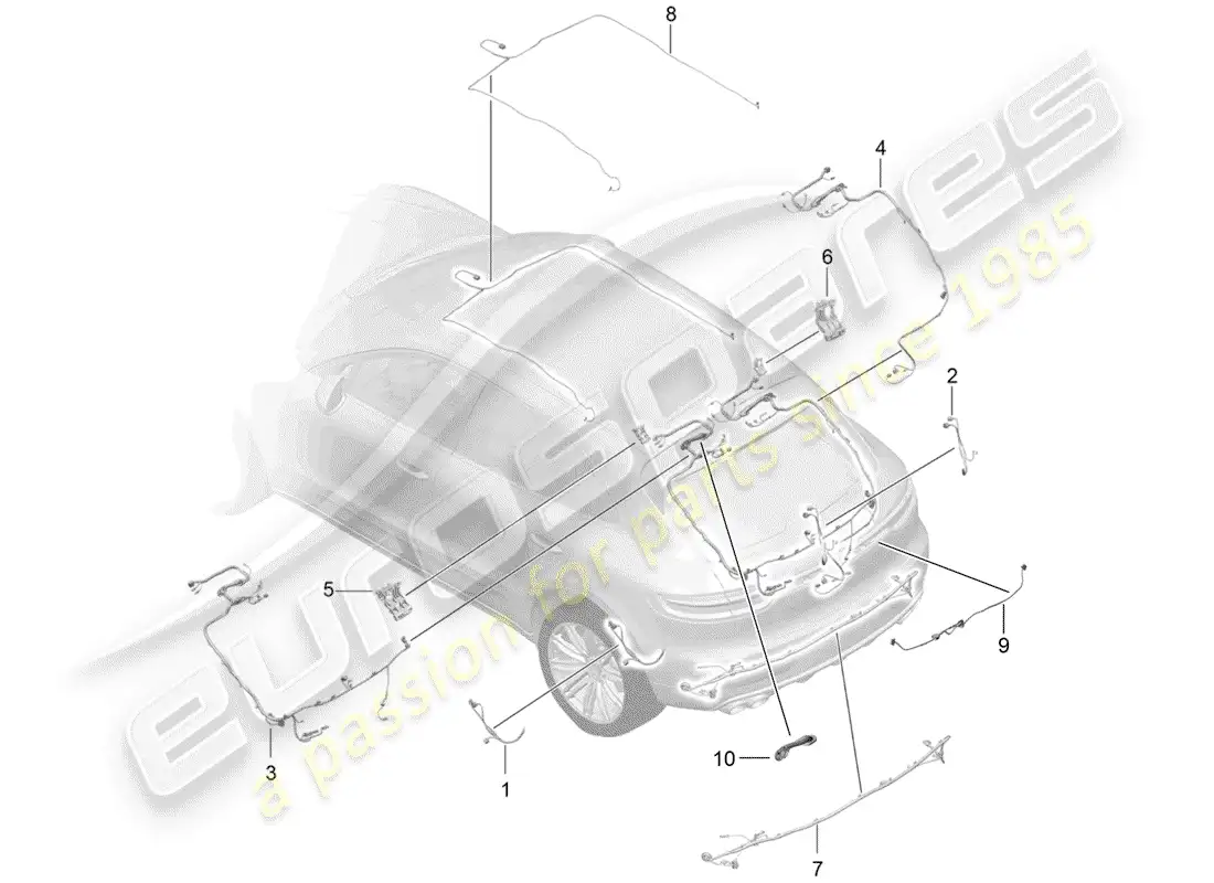 porsche 2020 (macan) wire set rear end roof trim rear lid anti-locking brake syst. -abs- brake pad wear display rear axle parts diagram