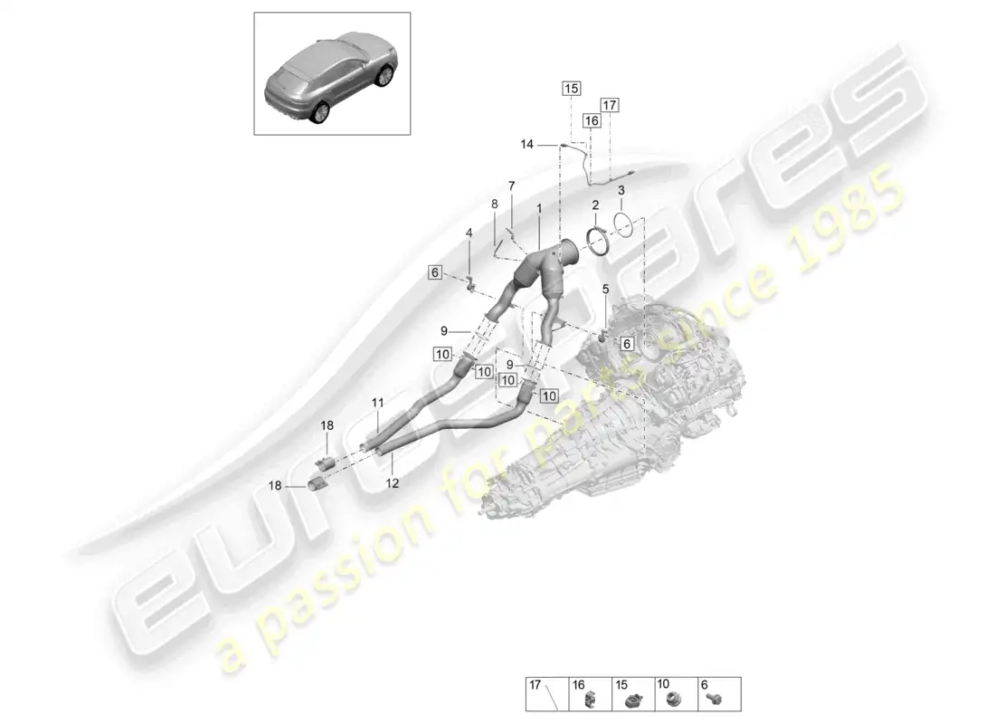 porsche 2020 (macan) catalytic converter petrol particulate filter lambda probe parts diagram