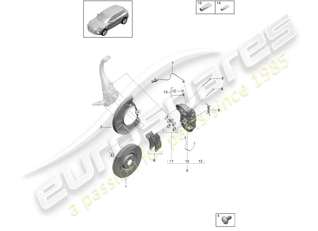 porsche 2020 (macan) disc brake front axle black d - mj 2022>> parts diagram