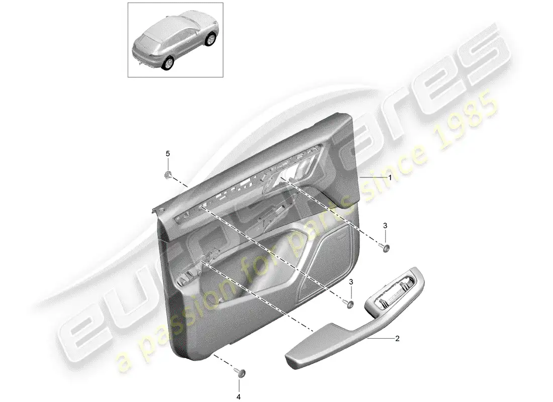porsche 2014 (macan) door panel front leather two-colour parts diagram