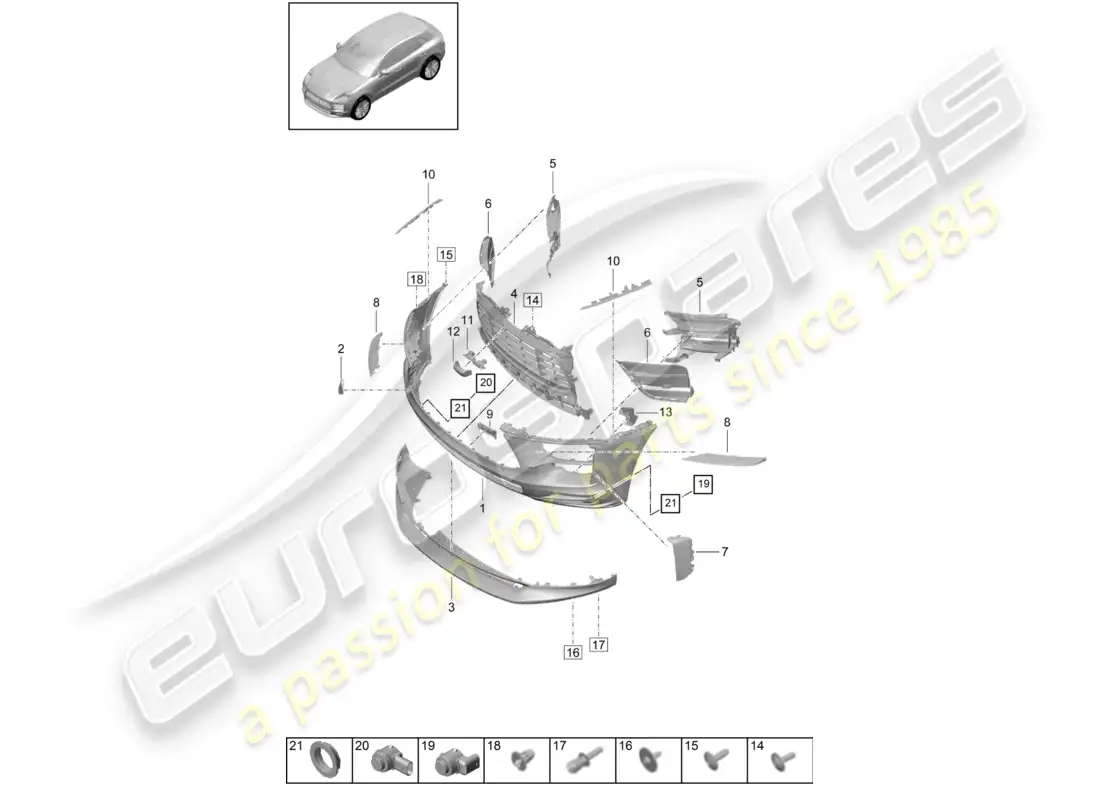 porsche 2020 (macan) bumper front sport design package gts parts diagram