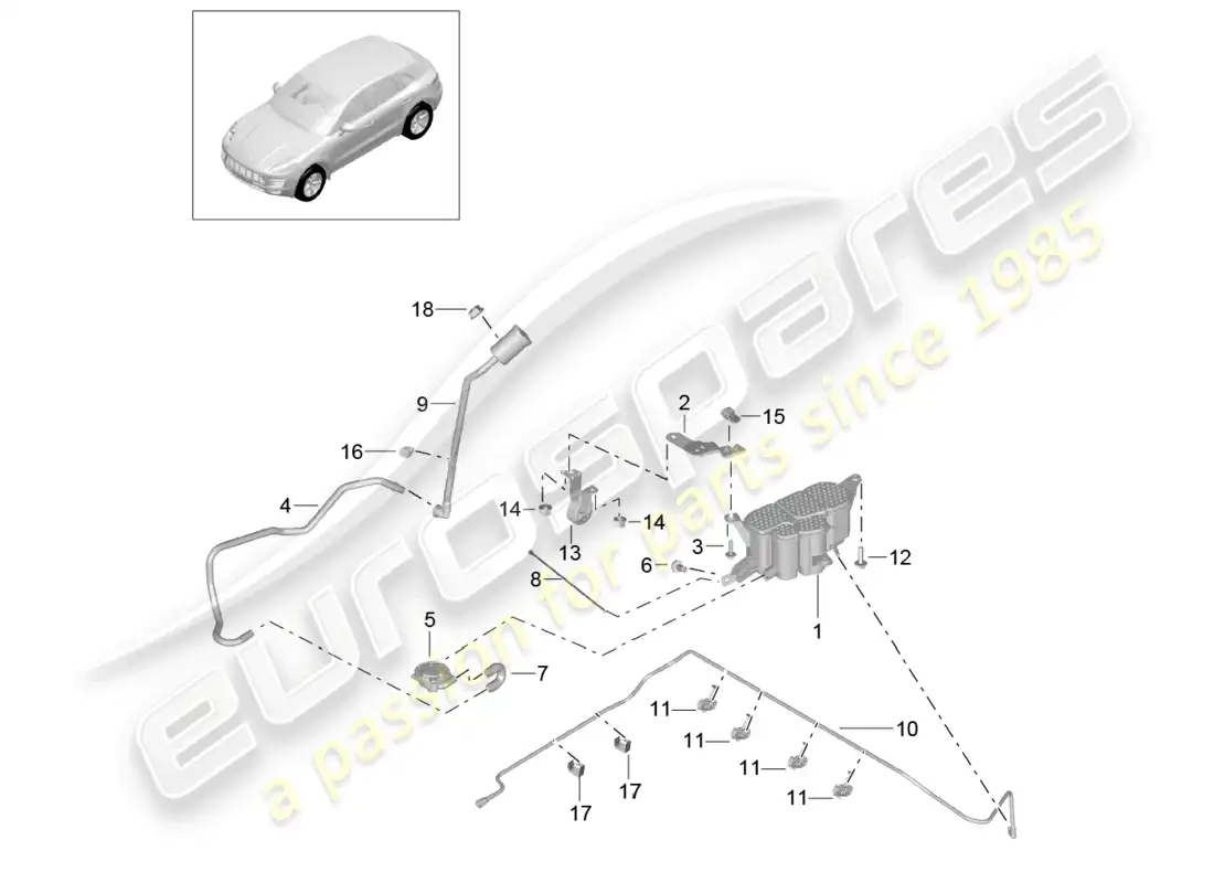 porsche 2014 (macan) activated charcoal container parts diagram