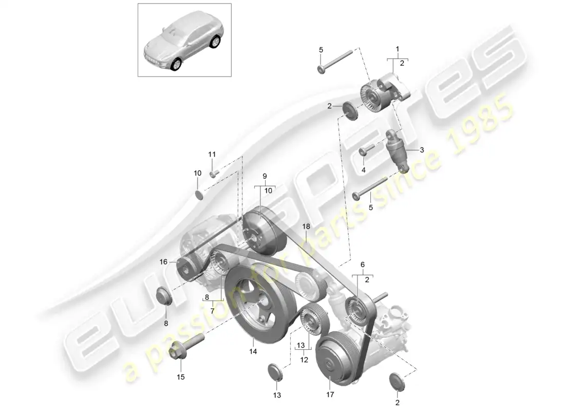 porsche 2014 (macan) belt tensioner damper poly-v-belt parts diagram