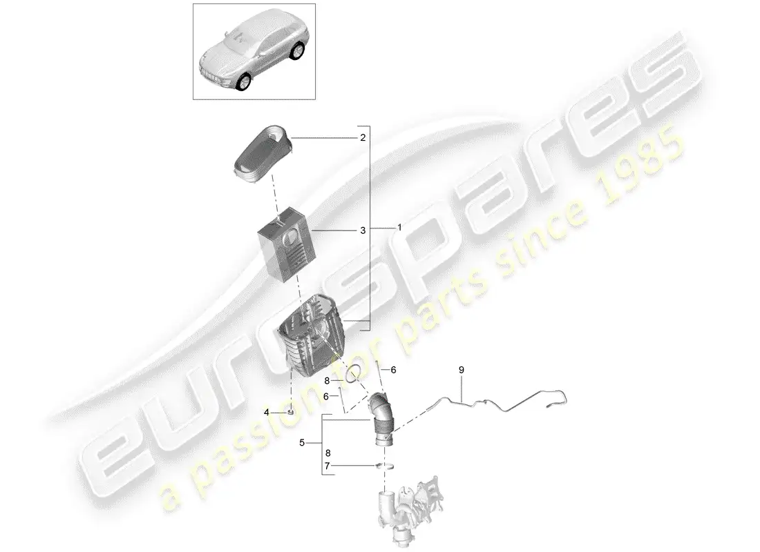porsche 2014 (macan) air filter with connecting parts parts diagram