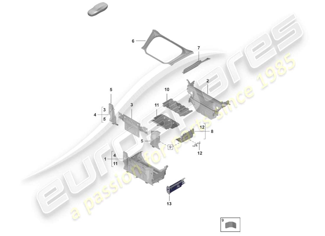 porsche 2022 (992-1 gt3/rs/st) front end boot floor plate individual parts parts diagram