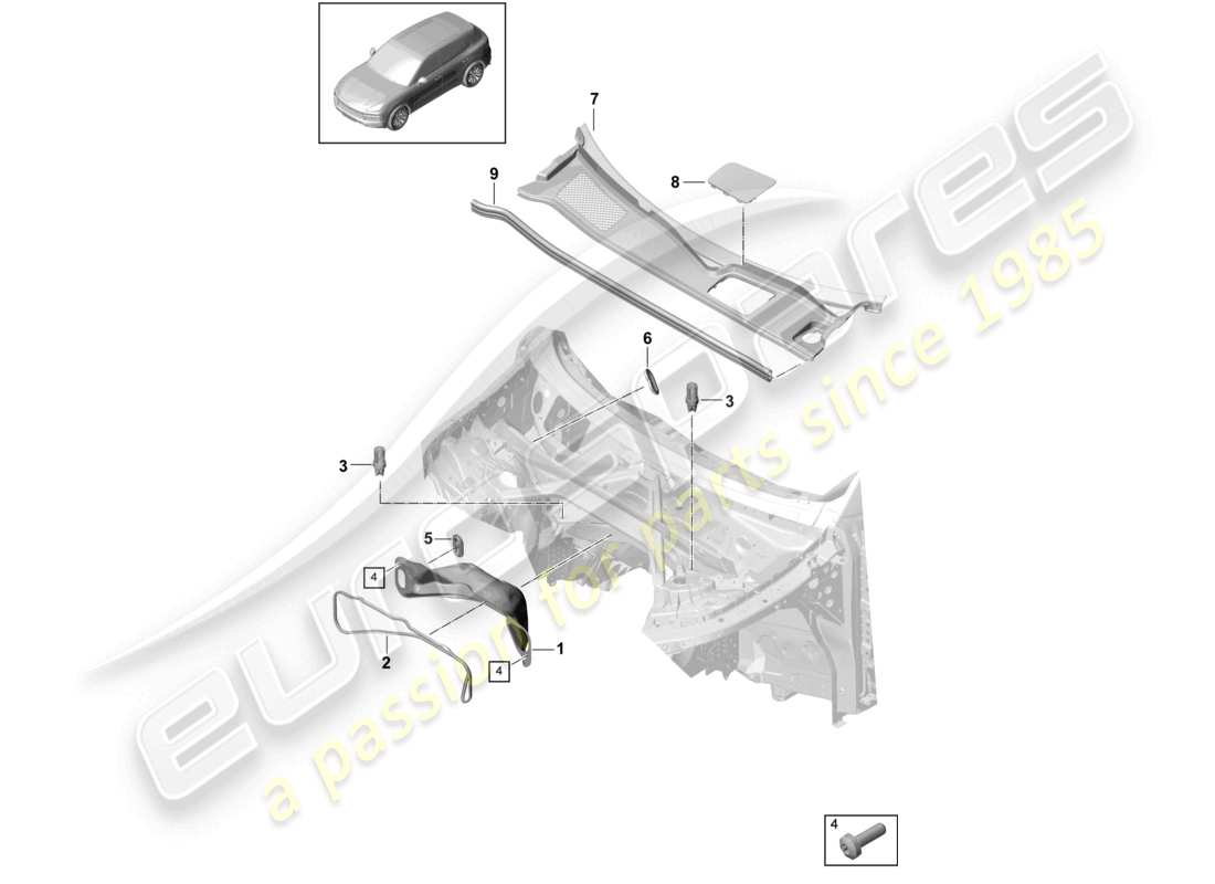 porsche 2023 (cayenne e3 9ya/9yb) water box for vehicles with hybrid drive part diagram