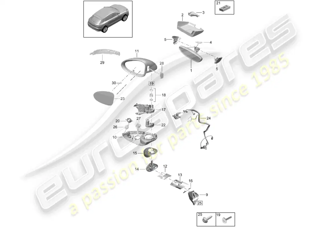 porsche 2020 (macan) exterior mirror interior mirror parts diagram