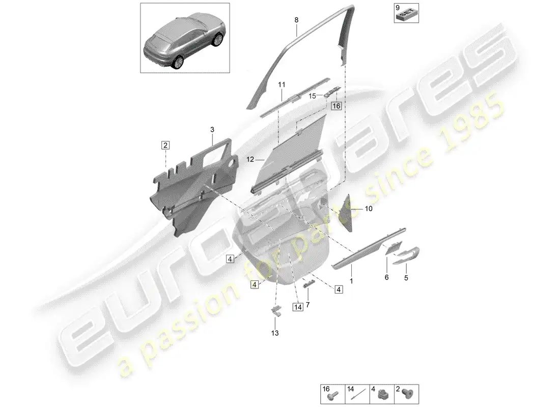 porsche 2020 (macan) accessories rear door panel parts diagram