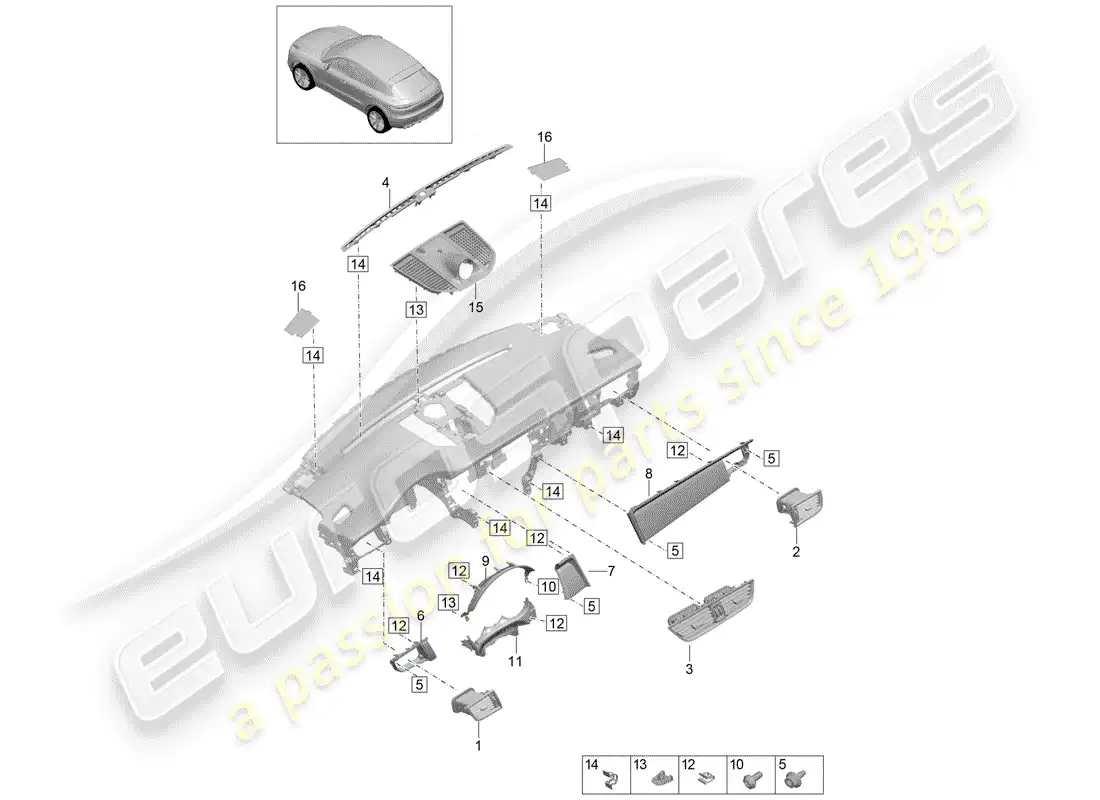 porsche 2020 (macan) accessories instrument panel trim upper part parts diagram