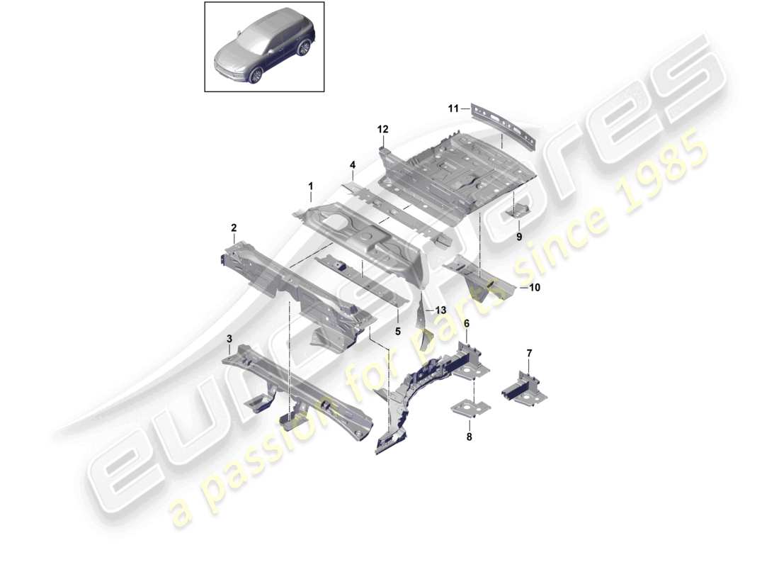porsche 2022 (cayenne e3 9ya/9yb) floor plates rear rear end part diagram