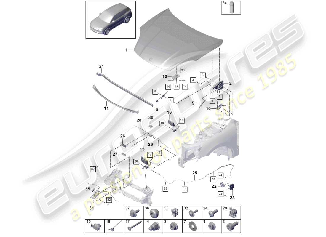 porsche 2023 (cayenne e3 9ya/9yb) cover front part diagram
