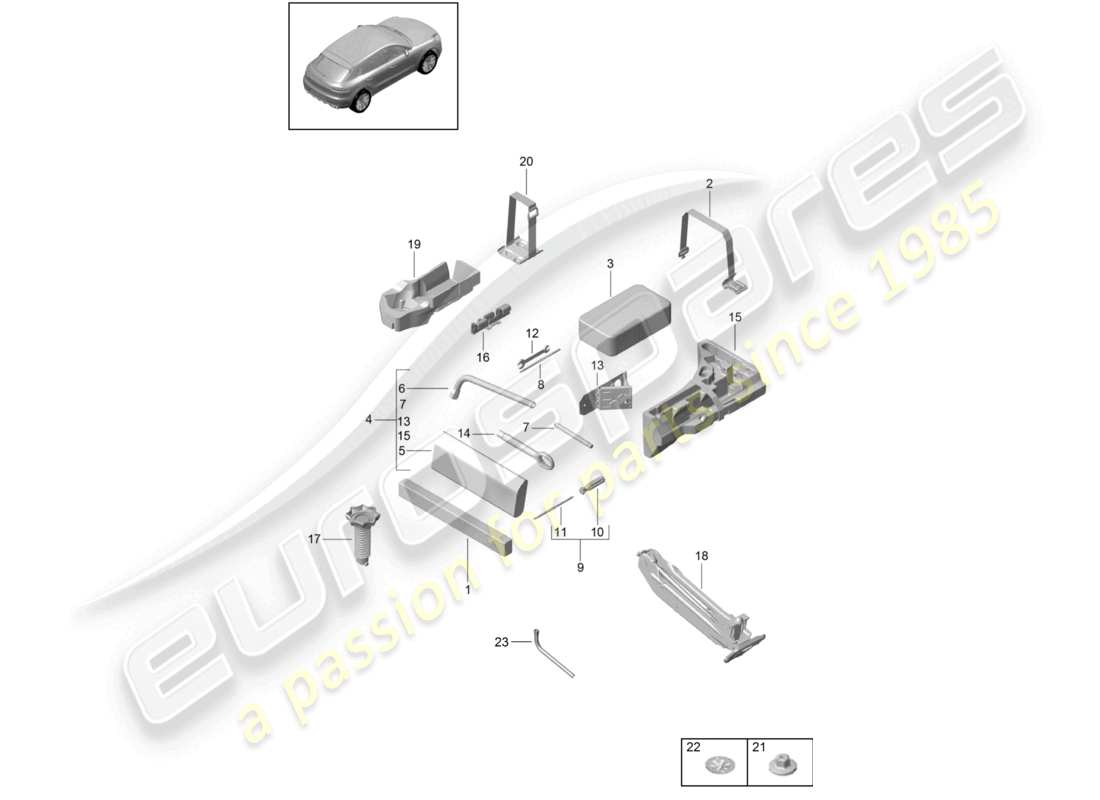 porsche 2026 (macan) tool jack warning triangle first aid kit part diagram