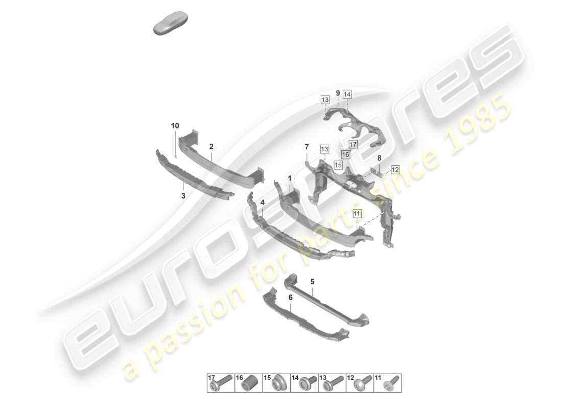 porsche 2021 (panamera 971-2) bumper carrier front and mounting bracket part diagram