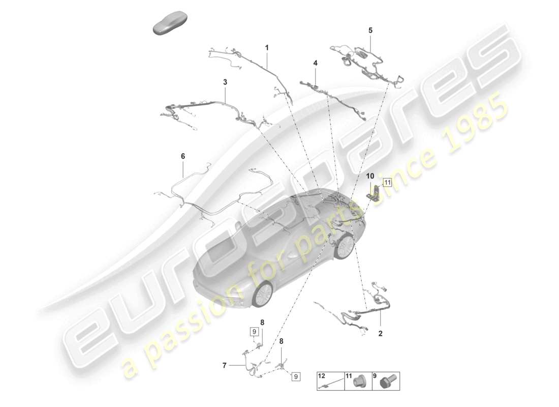 porsche 2021 (panamera 971-2) wiring looms bumper rear roof trim rear lid anti-locking brake syst. -abs- brake pad wear display rear axle footboard part diagram