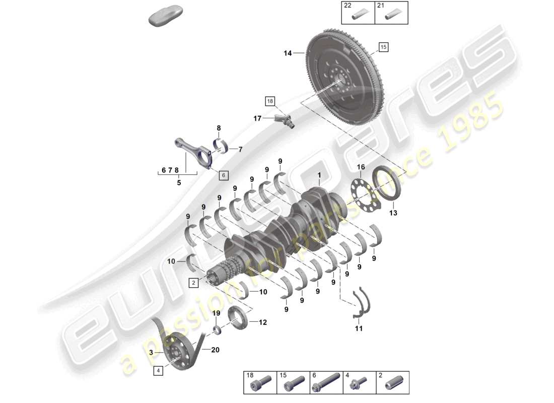 porsche 2021 (992-1 gt3/rs/st) crankshaft conrod flywheel part diagram