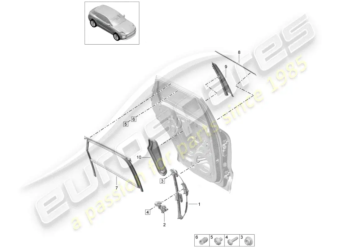 porsche 2020 (macan) window regulator rear doors parts diagram