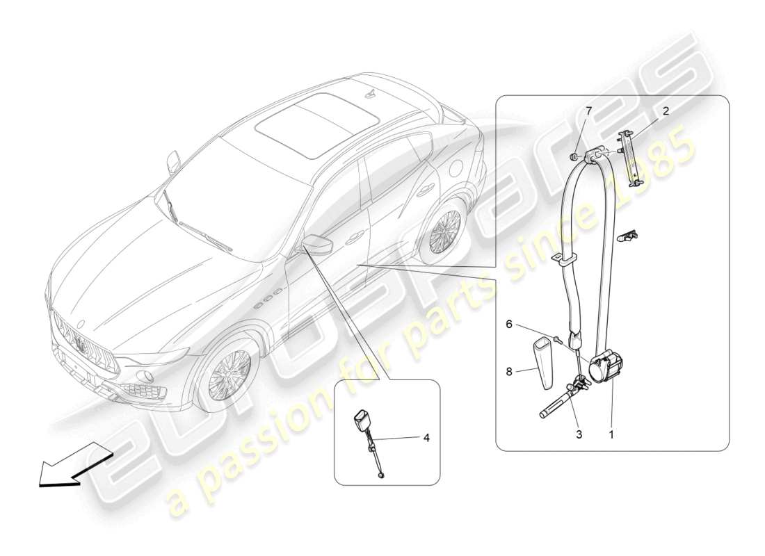maserati levante gt (2022) front seatbelts parts diagram