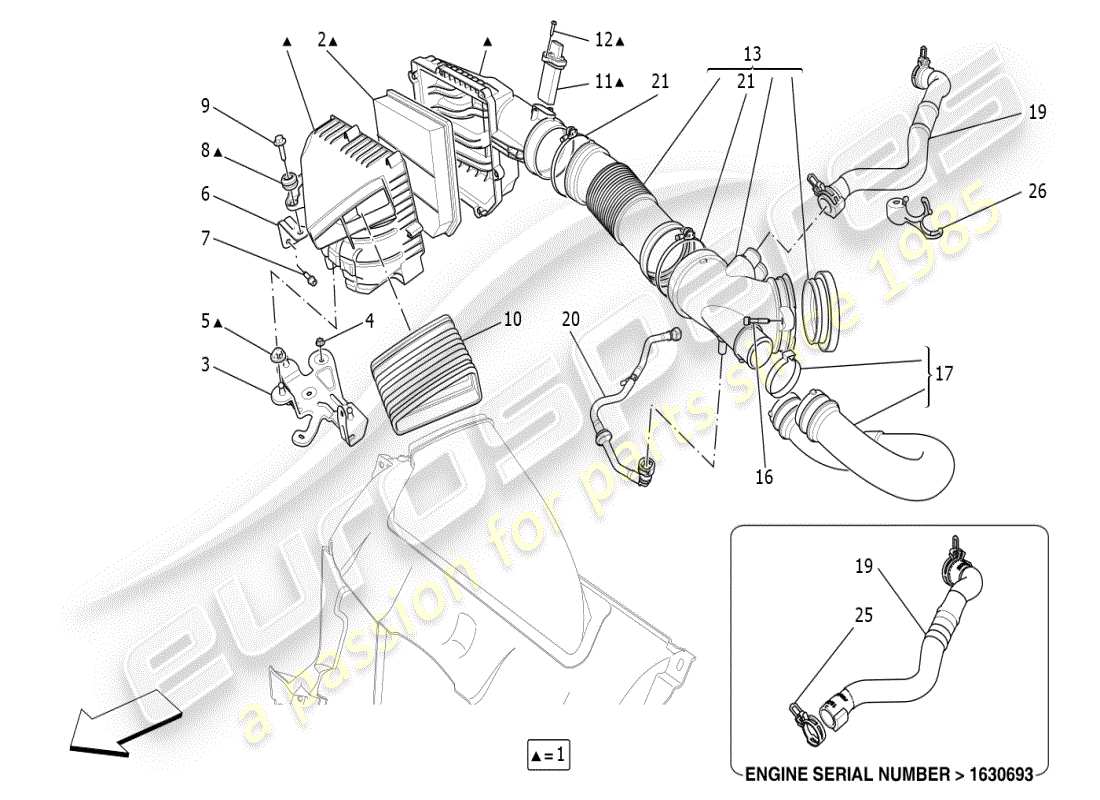 maserati ghibli (2021) air filter, air intake and ducts part diagram