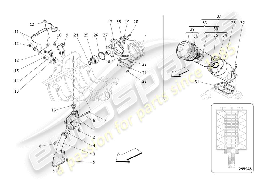 maserati levante gts (2020) lubrication system: pump and filter parts diagram