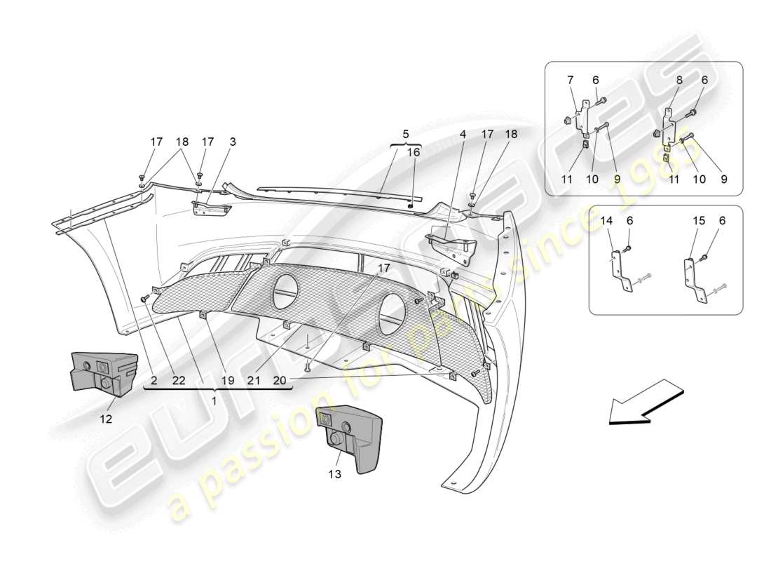 maserati granturismo mc stradale (2011) rear bumper parts diagram