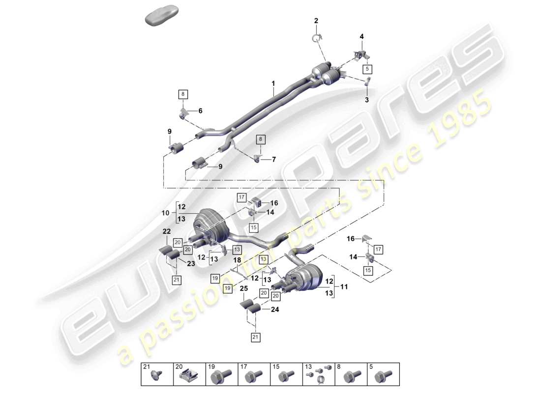 porsche 2025 (panamera 976) exhaust system front silencer rear silencer tailpipe parts diagram
