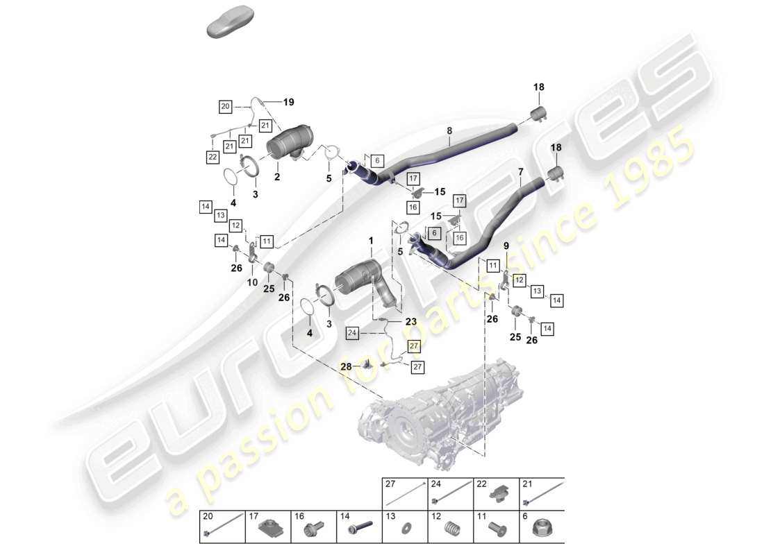 porsche 2026 (cayenne e3 pa) exhaust system exhaust pipe with catalyst exhaust pipe lambda probe part diagram