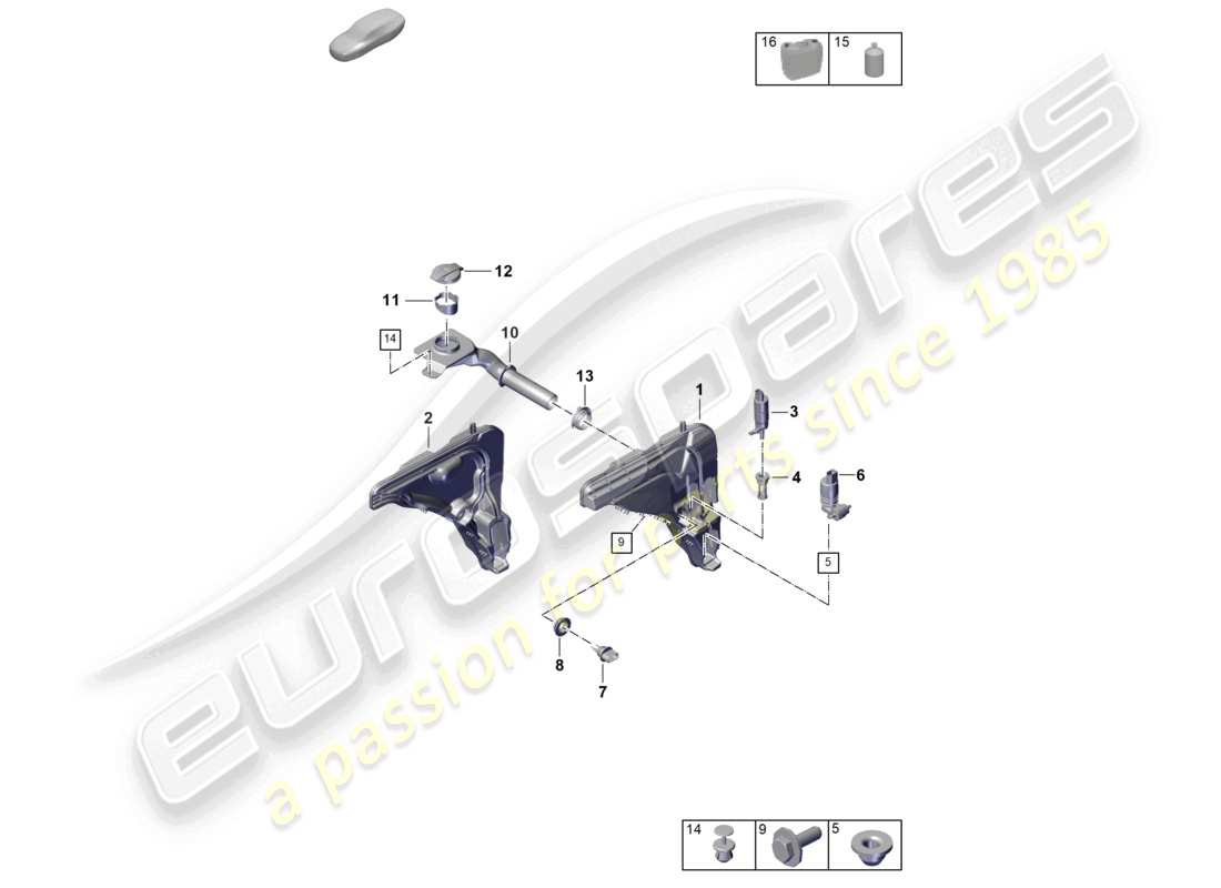 porsche 2026 (cayenne e3 pa) windscreen washer system fluid reservoir window cleaning solution part diagram