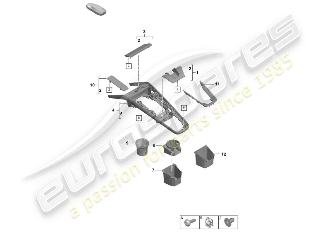 porsche 2024 (992-2) centre console drinks holder ashtray accessories part diagram