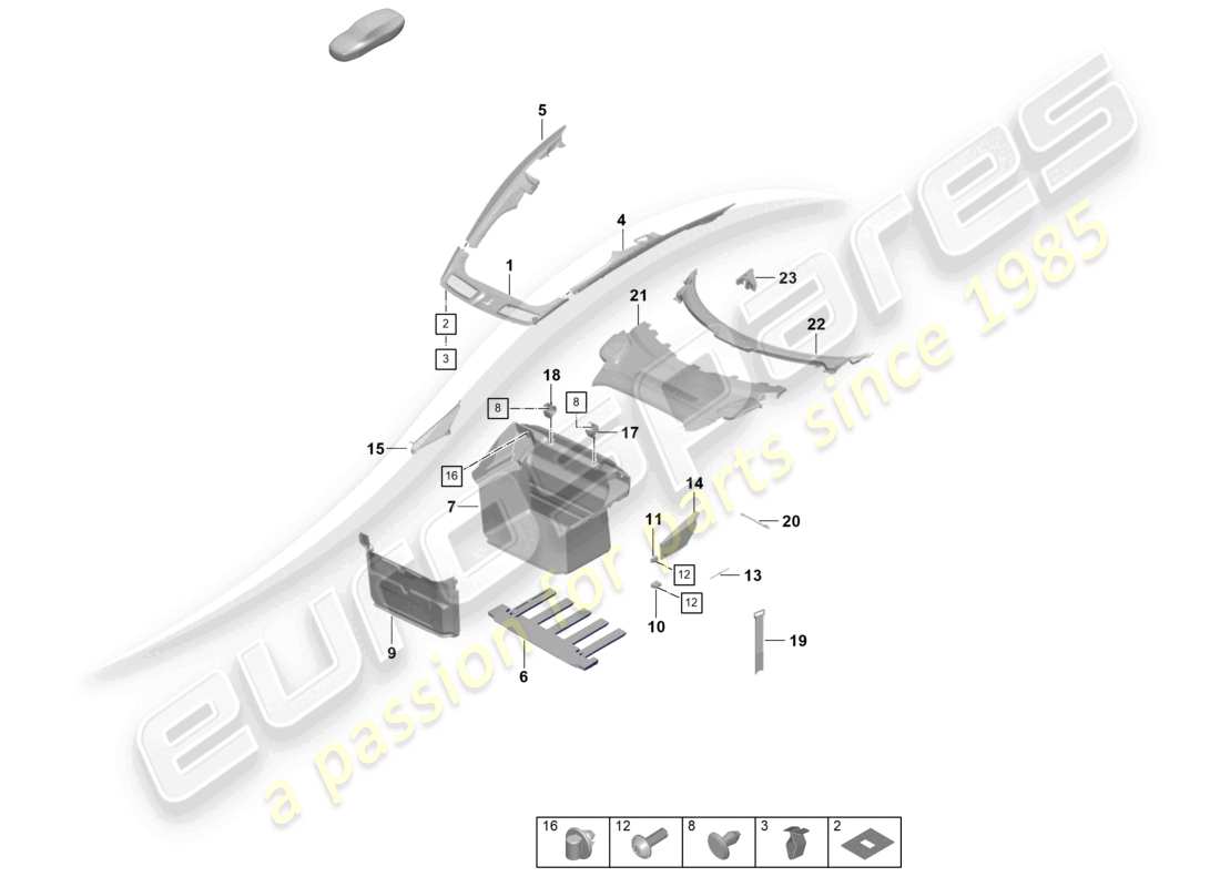 porsche 2023 (992-1) luggage compartment trim 911 dakar parts diagram