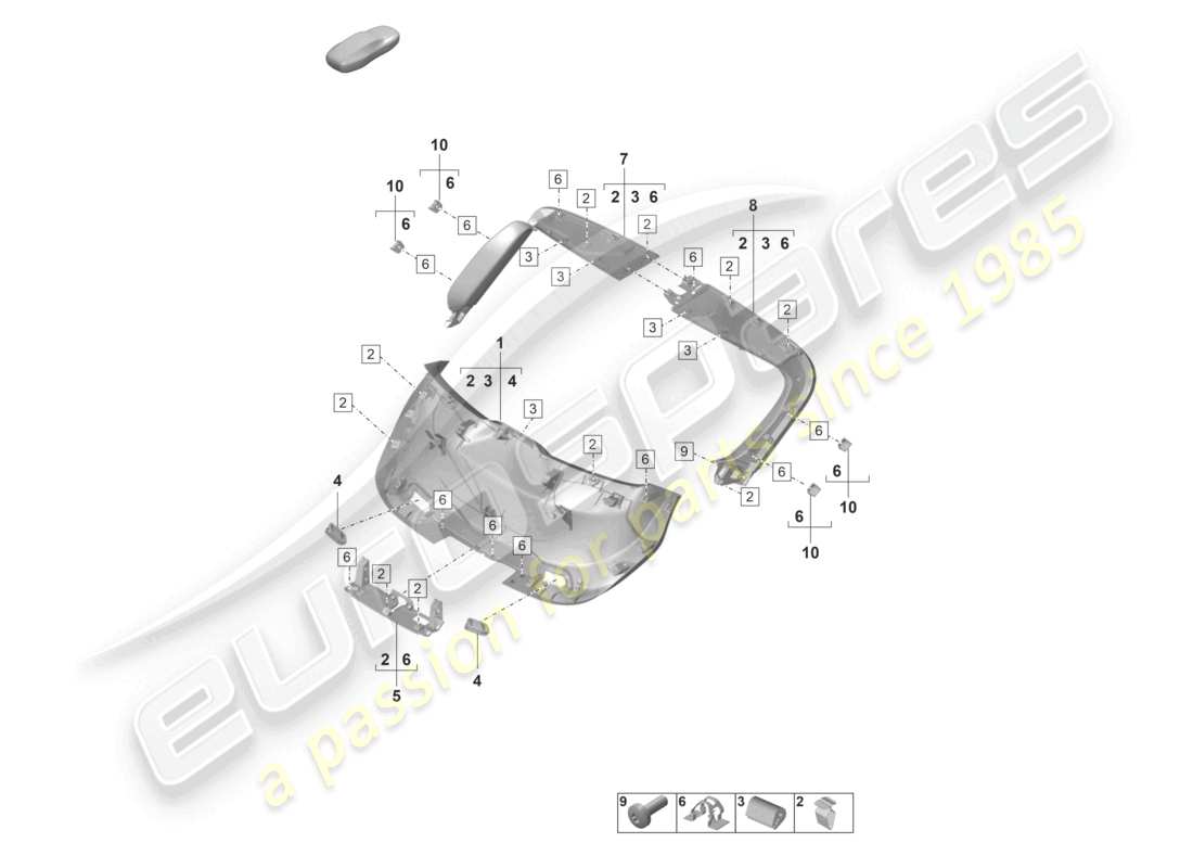 porsche 2020 (taycan 9j1-1) rear lid trim panel part diagram