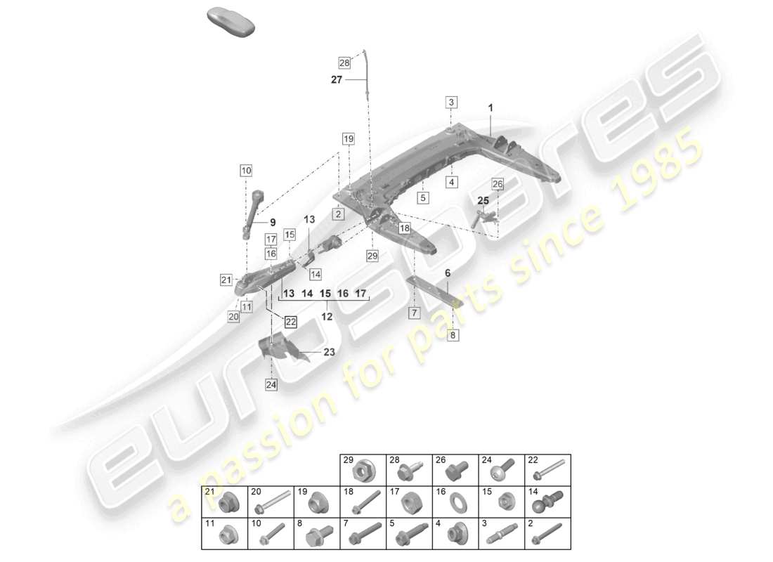 porsche 2023 (992-1 gt3/rs/st) cross member wishbone lower parts diagram