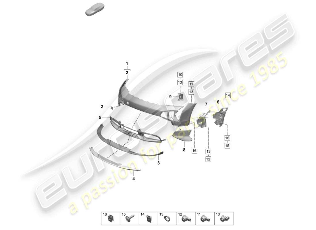 porsche 2026 (taycan 9j1-2) bumper front sport design package part diagram