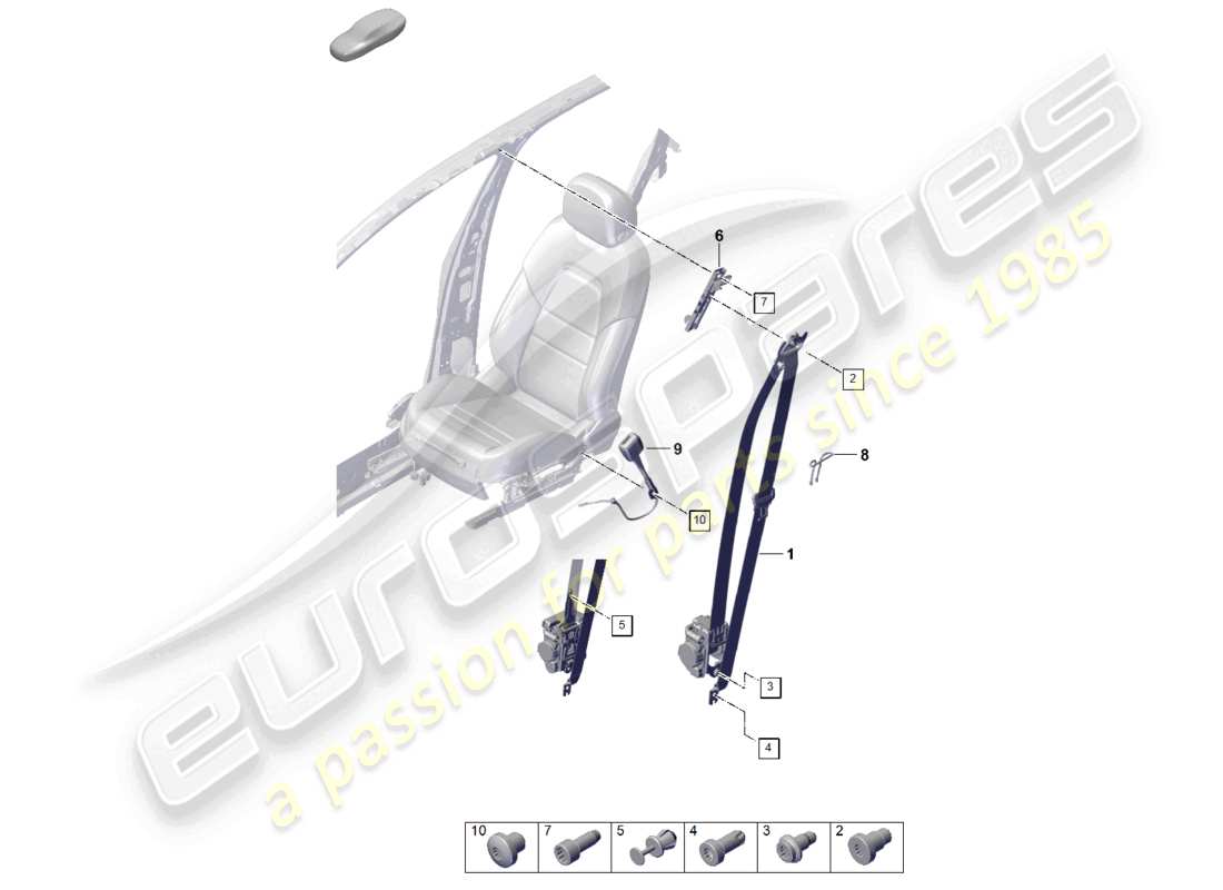 porsche 2025 (cayenne e3 pa) three-point safety belt front belt latch part diagram