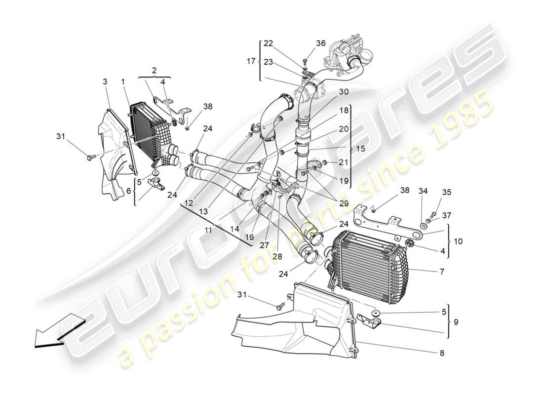 a part diagram from the maserati ghibli (2017 onwards) parts catalogue