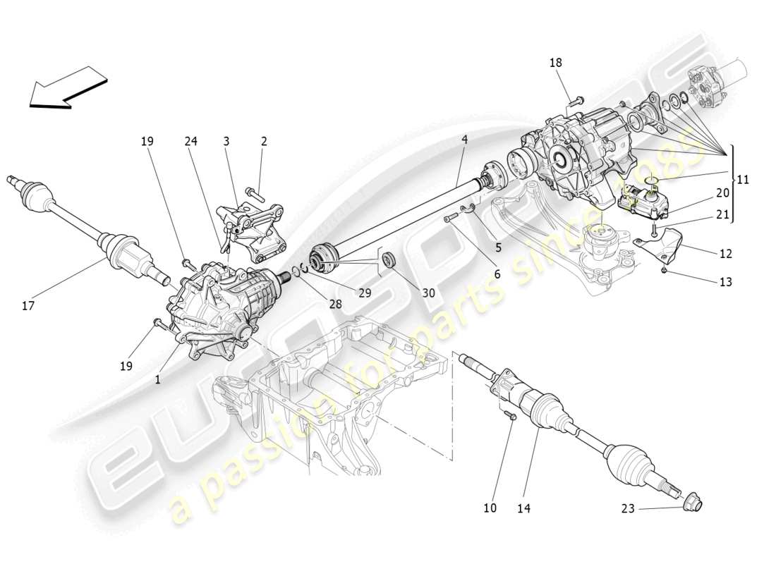 maserati levante gt (2022) front wheels transmission parts diagram
