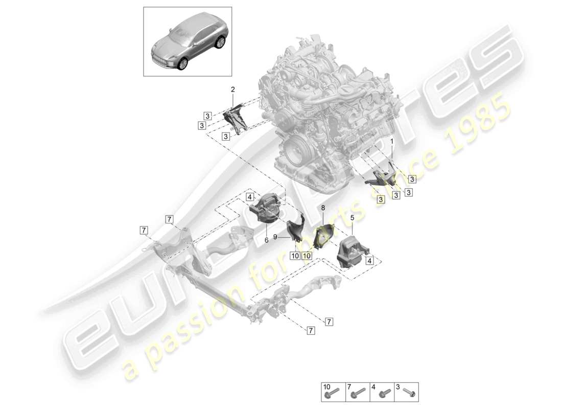 porsche 2024 (macan) engine lifting tackle console for engine mounting engine mounting part diagram