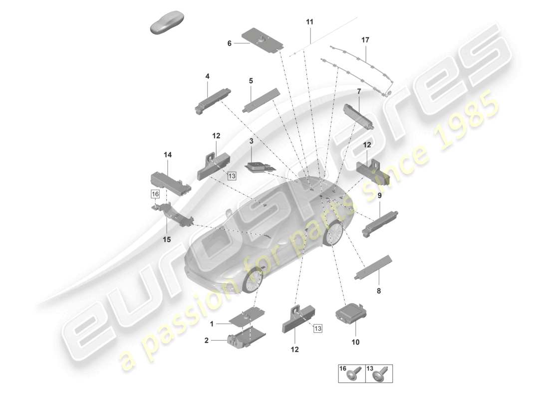 porsche 2023 (panamera 971-2) aerial rear aerial amplifier aerial for access and start authorisation (kessy) parts diagram