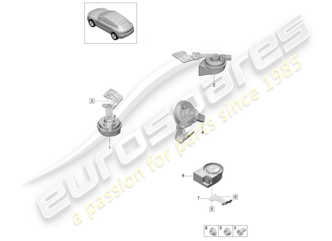 porsche 2024 (macan) fanfare signal horn electronic siren part diagram