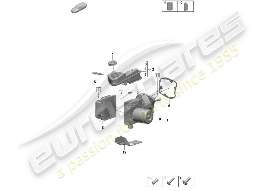 porsche 2024 (macan-e) brake servo reservoir with attachment parts tandem brake master cylinder part diagram