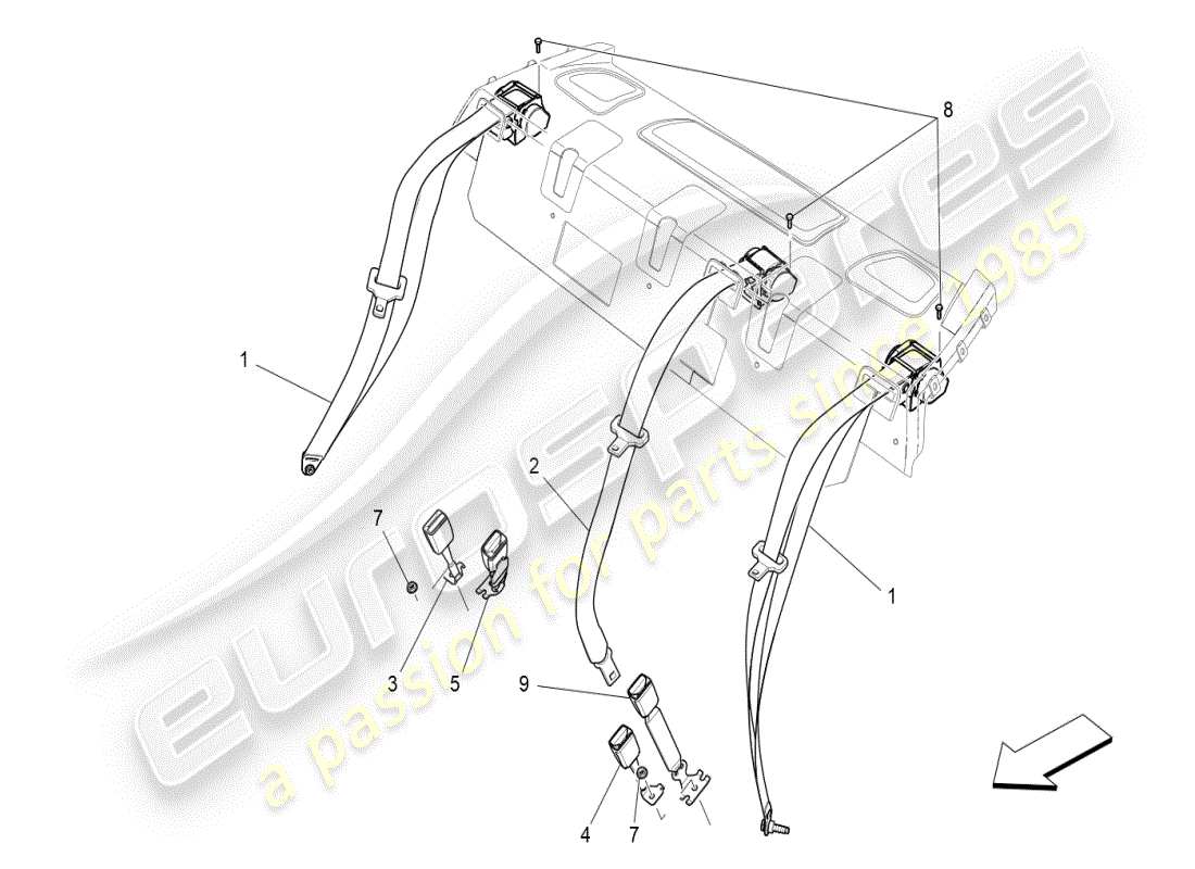maserati ghibli (2021) rear seat belts part diagram