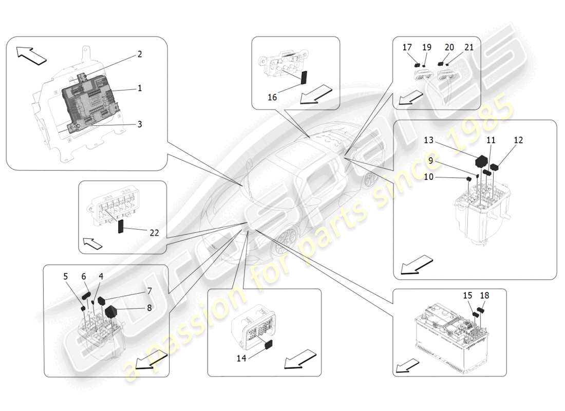 maserati mc20 (2022) relays, fuses and boxes parts diagram