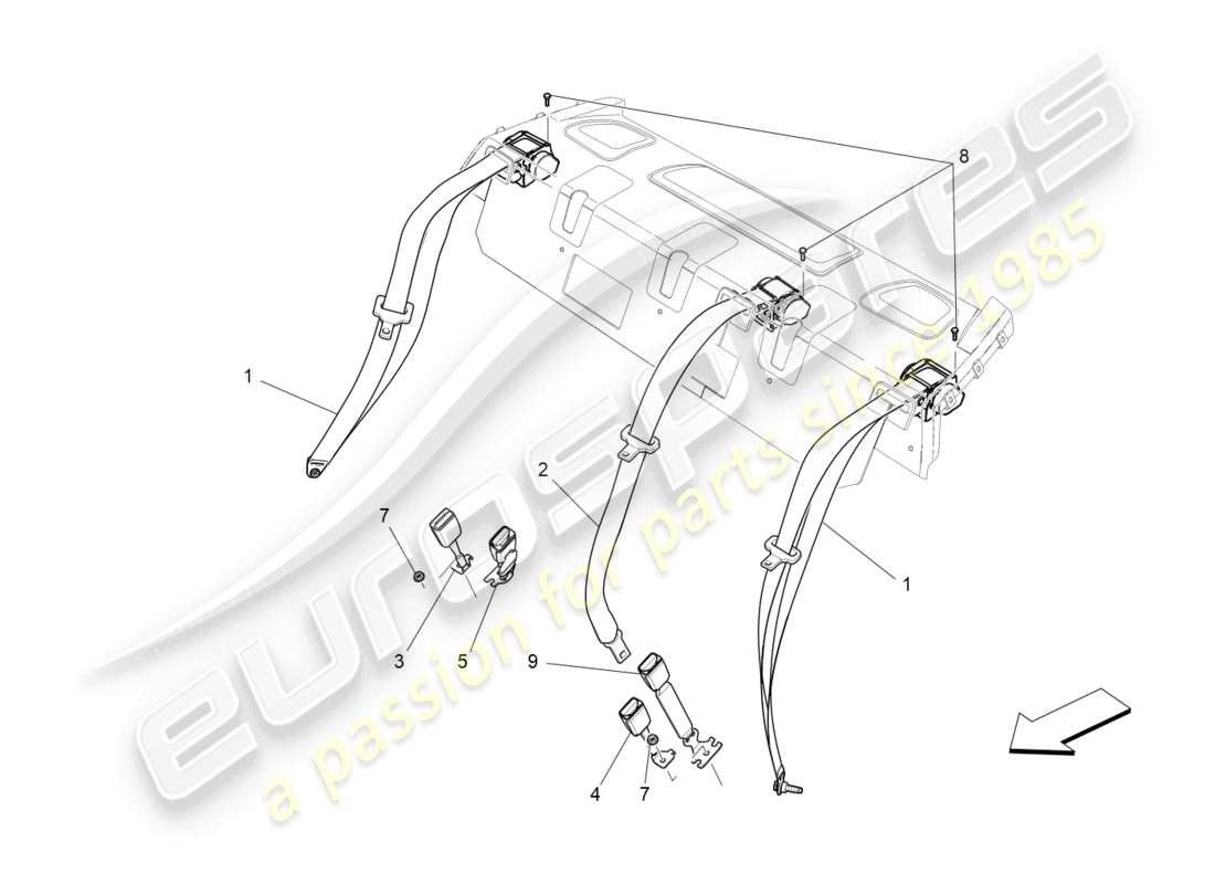 maserati ghibli (2018) rear seat belts parts diagram