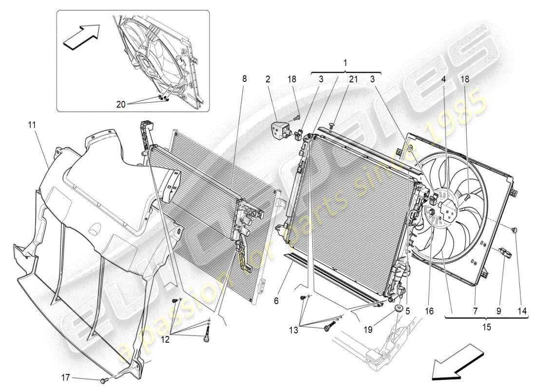 maserati ghibli (2021) cooling: air radiators and ducts part diagram
