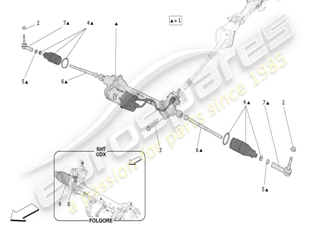 maserati grecale modena (2023) complete steering rack unit parts diagram